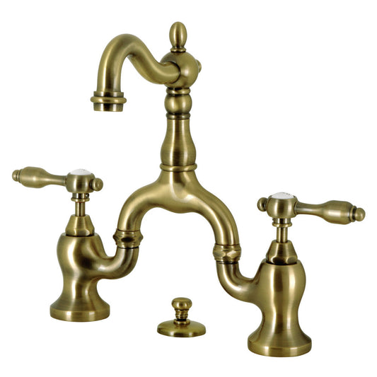 Tudor Bridge Bathroom Faucet in Antique Brass