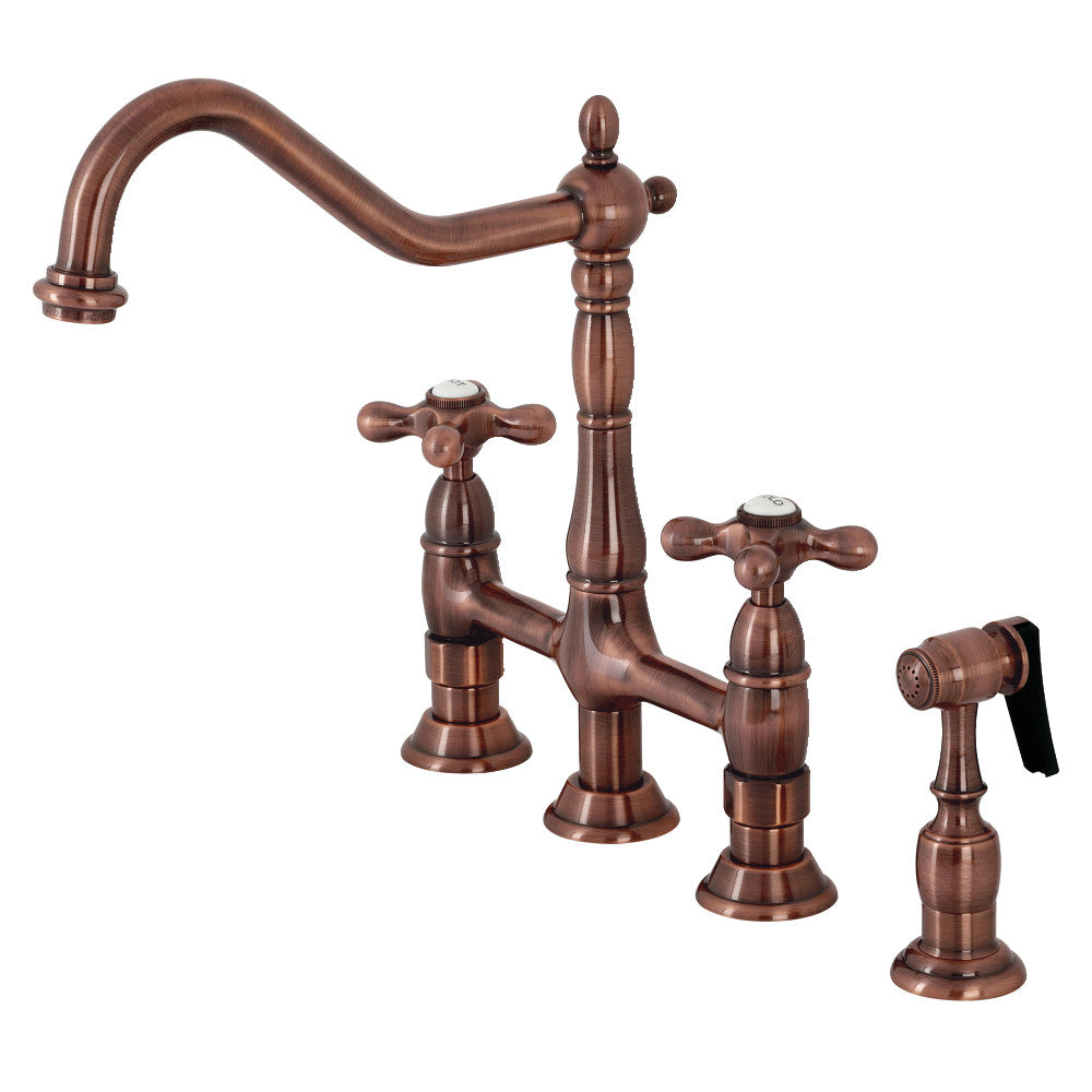 Heritage Bridge Kitchen Faucet in Antique Copper