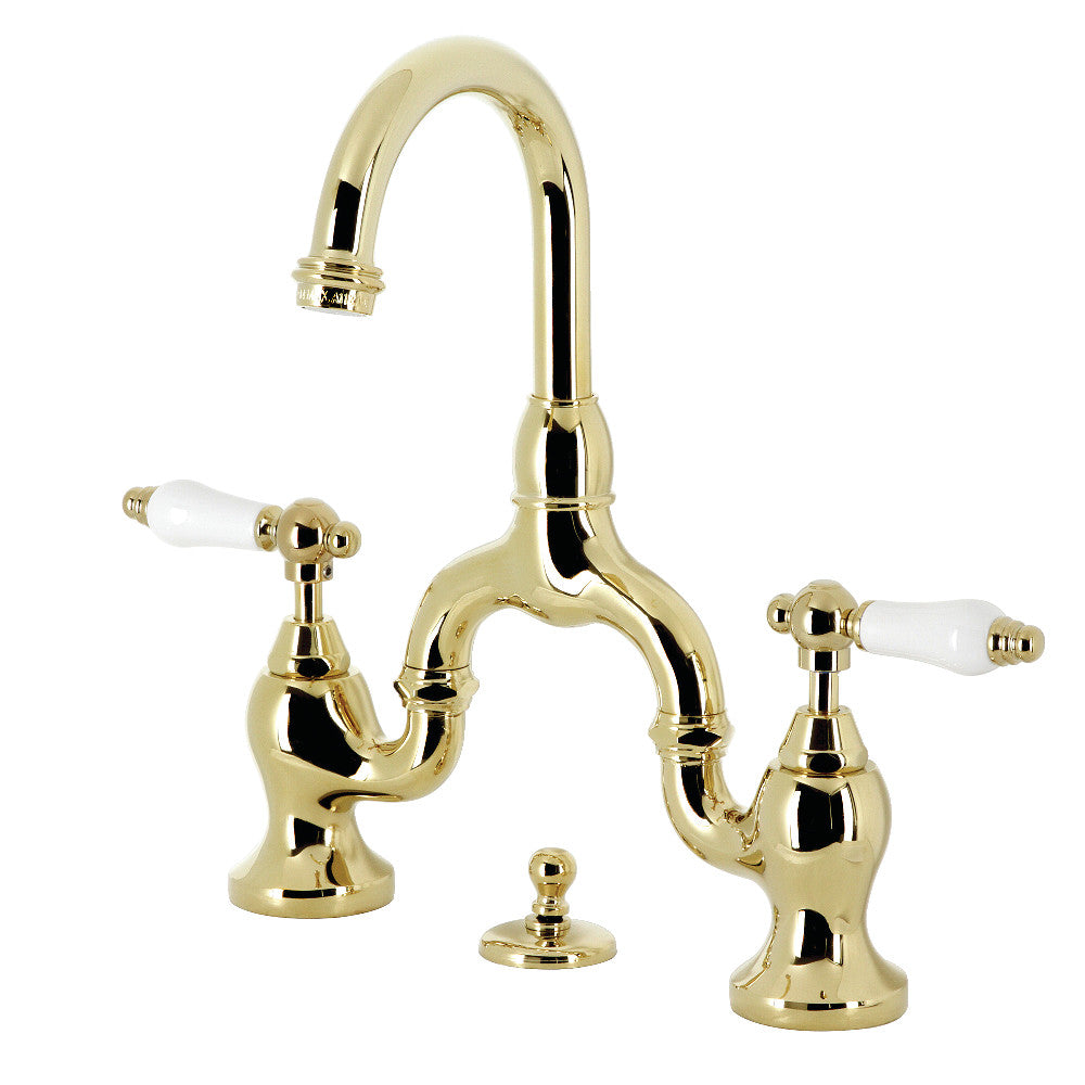 English Country Bridge Bathroom Faucet in Polished Brass