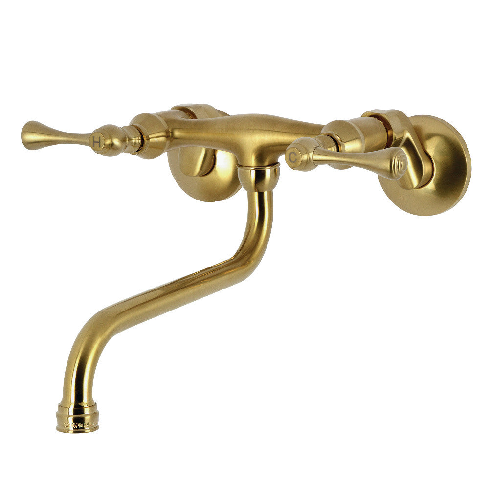 Kingston Wall-Mount Bathroom Faucet in Brushed Brass