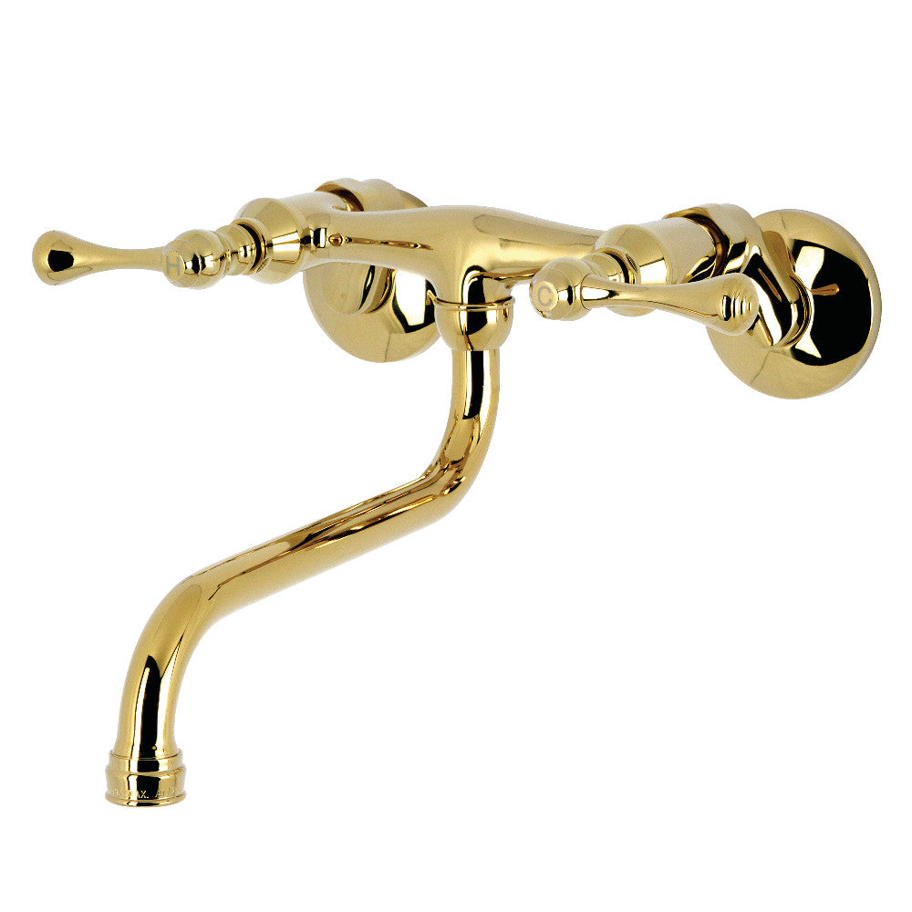 Kingston Wall-Mount Bathroom Faucet in Polished Brass