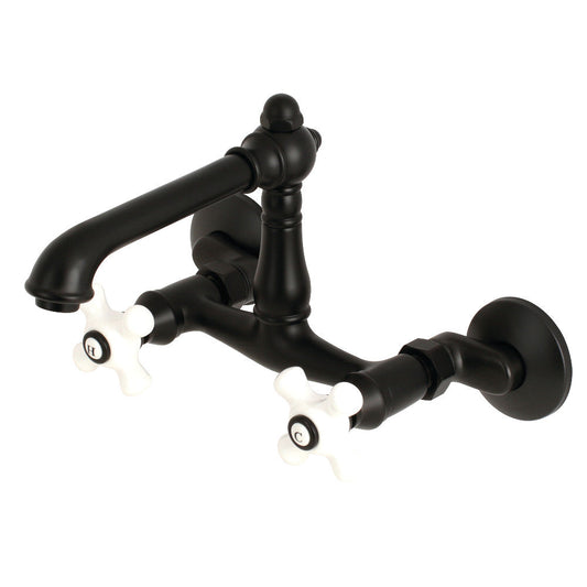English Country Wall Mount Kitchen Faucet in Matte Black