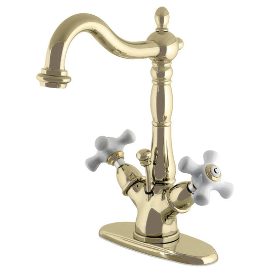 Heritage 4 Inch Centerset Bathroom Faucet in Polished Brass