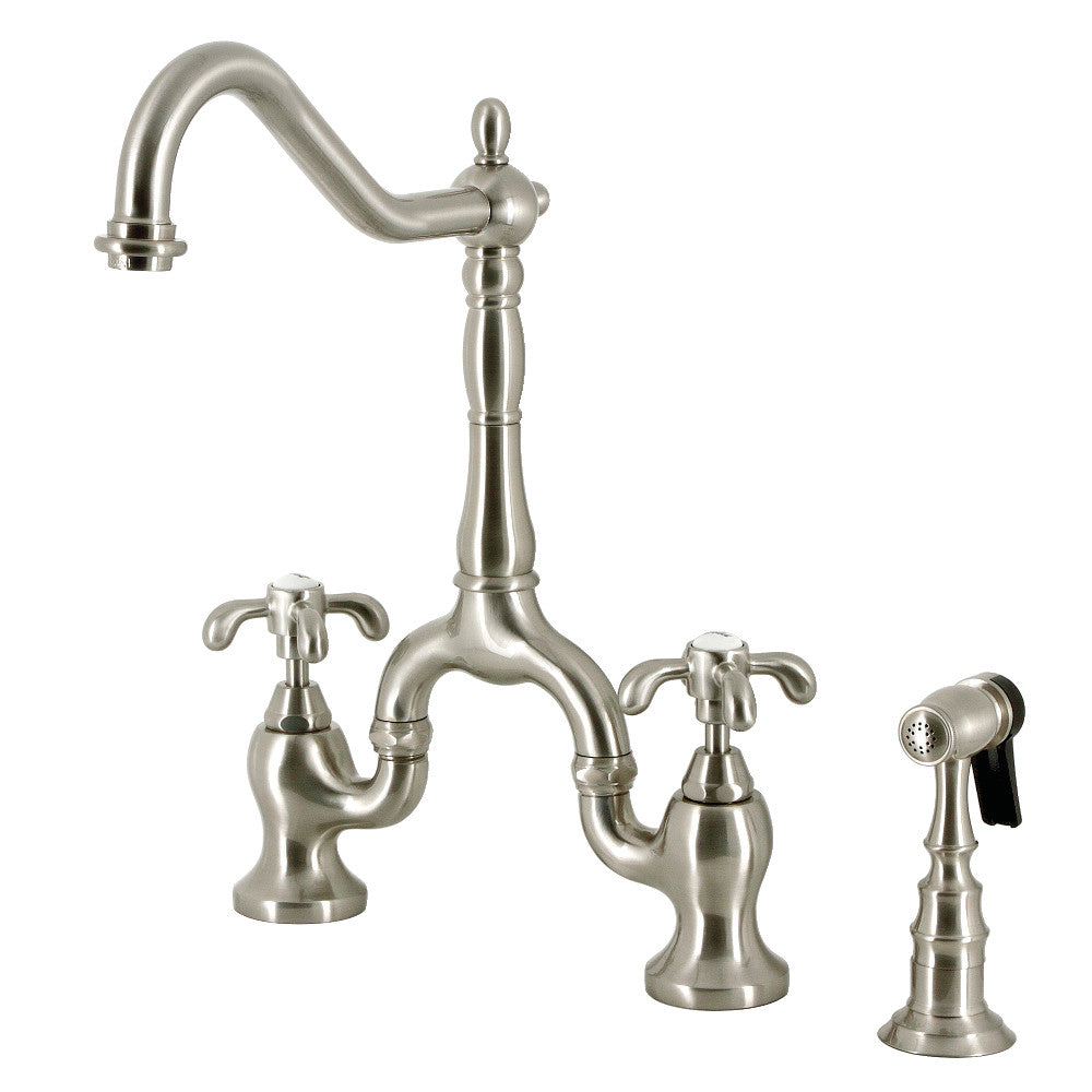 French Country Bridge Kitchen Faucet in Brushed Nickel