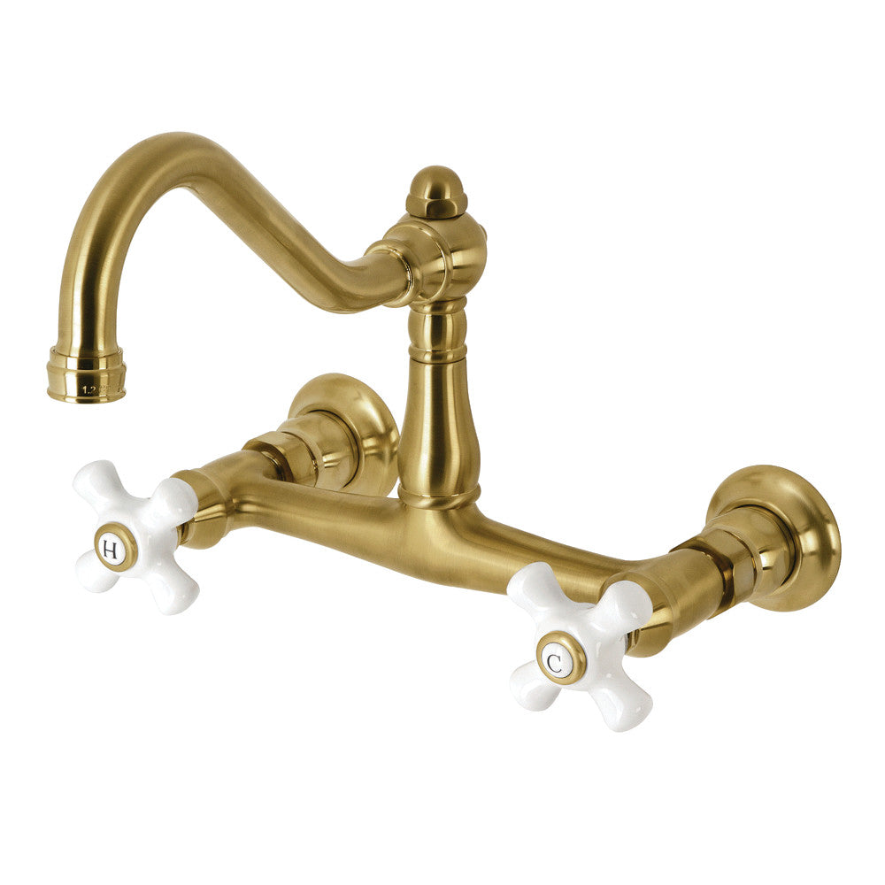 Vintage Wall-Mount Bathroom Faucet in Brushed Brass