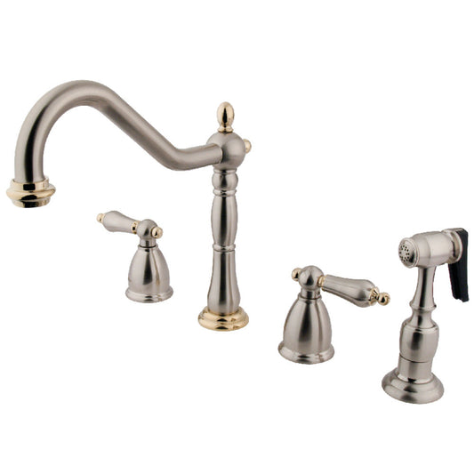 Heritage Widespread Kitchen Faucet in Brushed Nickel/Polished Brass