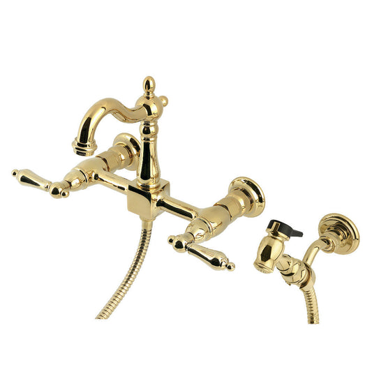 Heritage Wall Mount Kitchen Faucet in Polished Brass