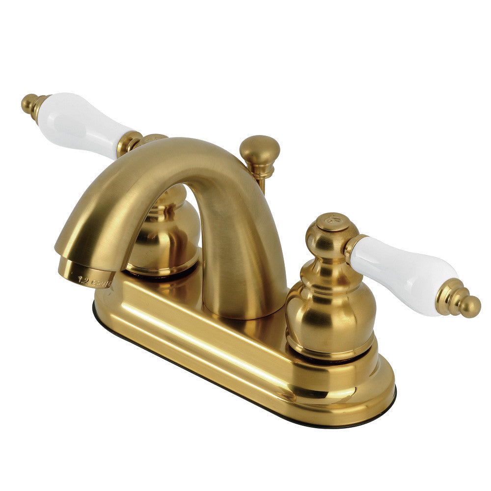 Restoration 4 Inch Centerset Bathroom Faucet in Brushed Brass