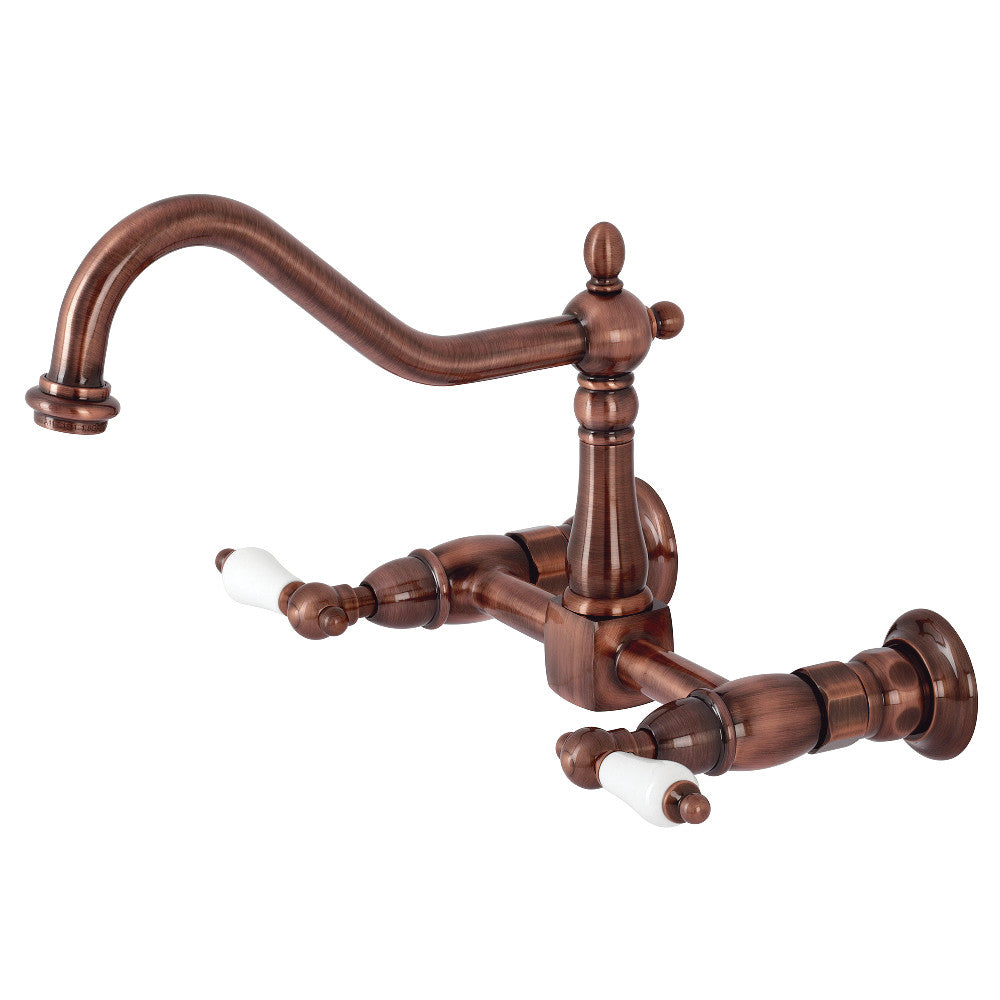 Heritage Wall Mount Kitchen Faucet in Antique Copper