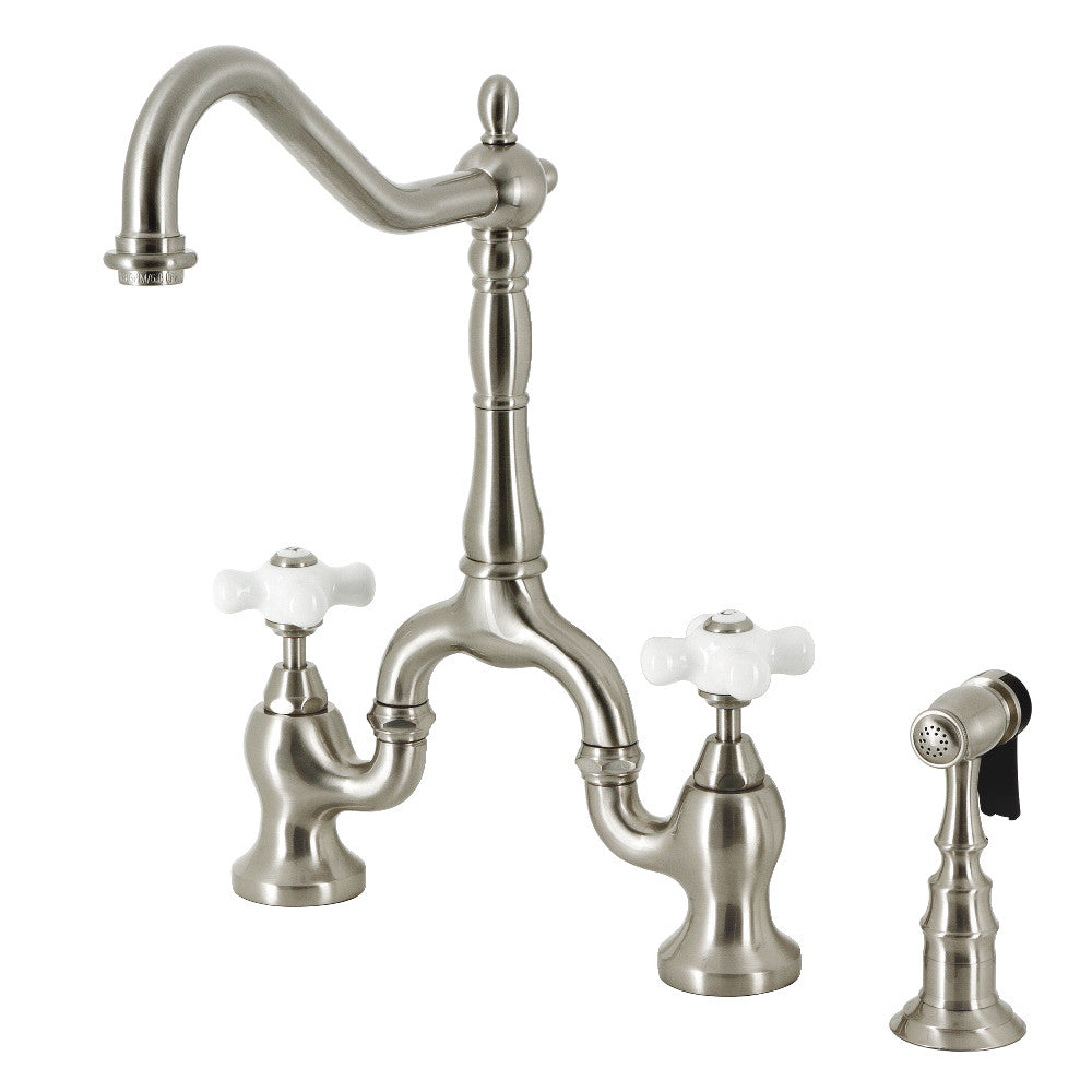 English Country Bridge Kitchen Faucet in Brushed Nickel