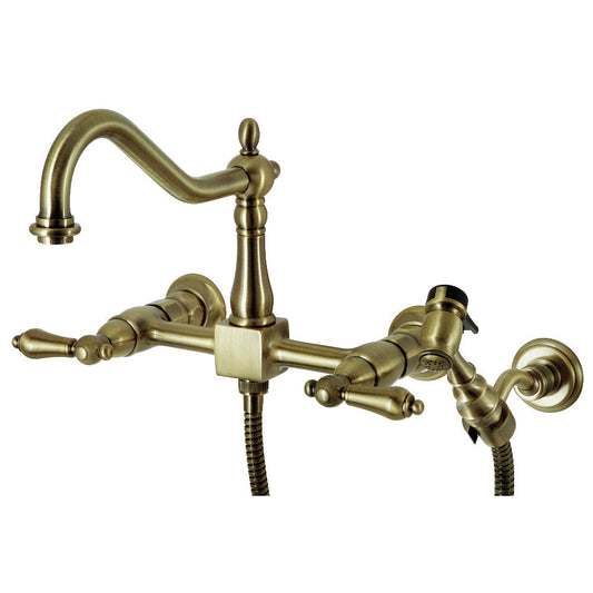 Heritage Wall Mount Kitchen Faucet in Antique Brass