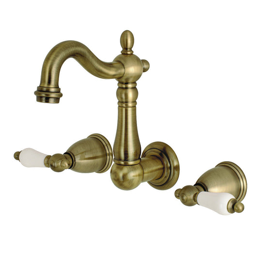 Heritage Wall-Mount Bathroom Faucet in Antique Brass