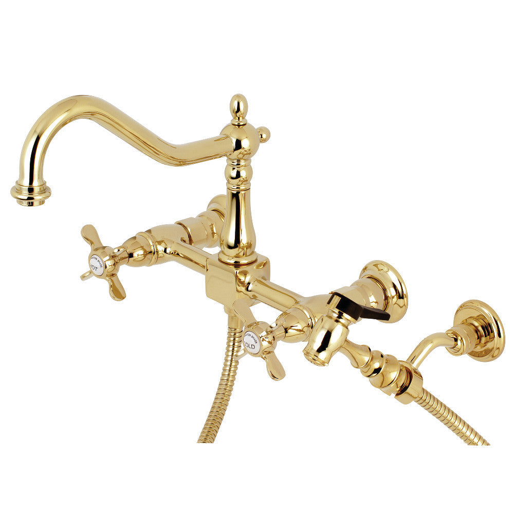 Essex Wall Mount Kitchen Faucet in Polished Brass