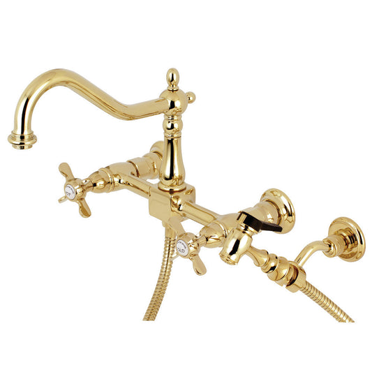 Essex Wall Mount Kitchen Faucet in Polished Brass