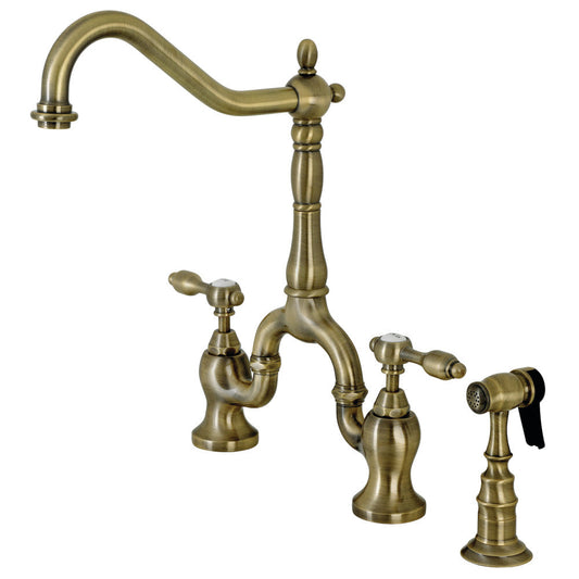 Tudor Bridge Kitchen Faucet in Antique Brass