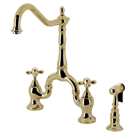 English Country Bridge Kitchen Faucet in Polished Brass