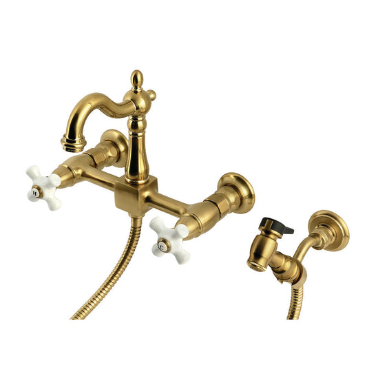 Heritage Wall Mount Kitchen Faucet in Brushed Brass
