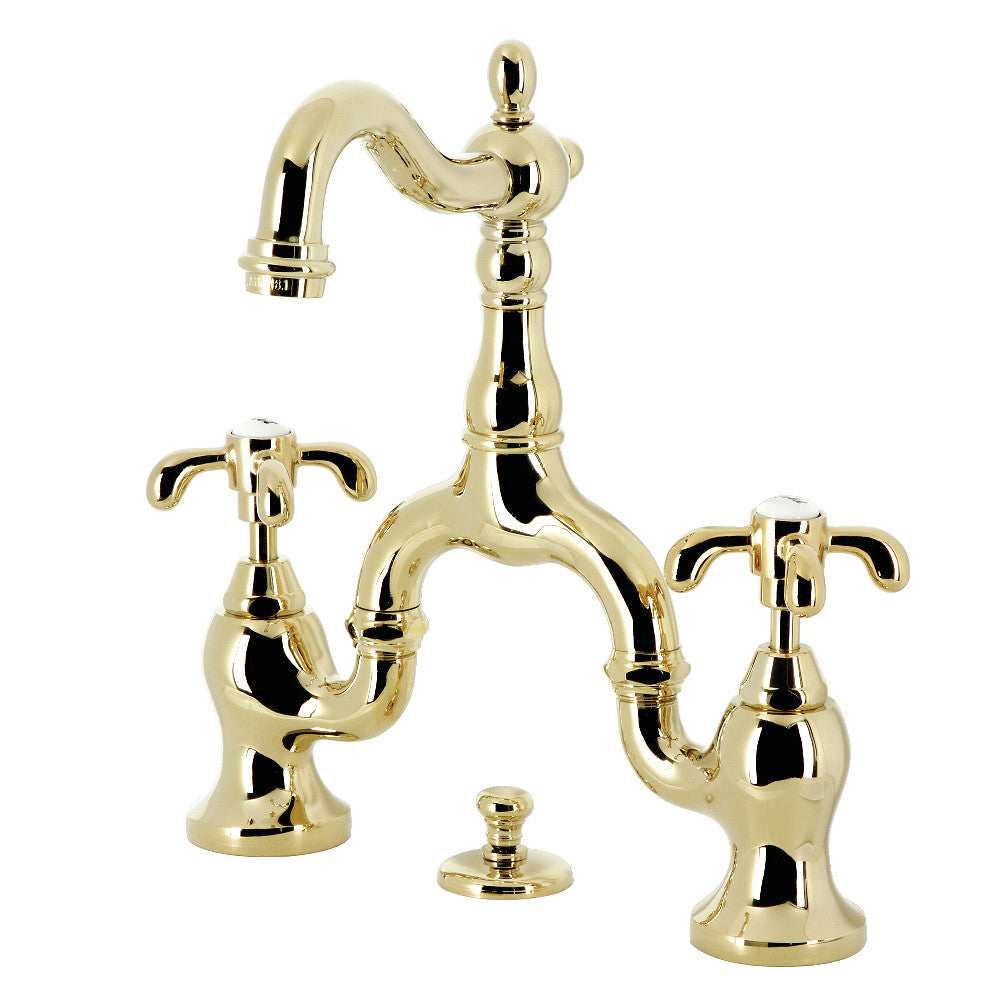 French Country Bridge Bathroom Faucet in Polished Brass