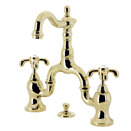 French Country Bridge Bathroom Faucet in Polished Brass