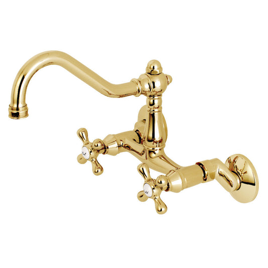 Vintage Wall Mount Kitchen Faucet in Polished Brass