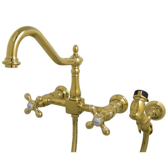 Heritage Wall Mount Kitchen Faucet in Polished Brass