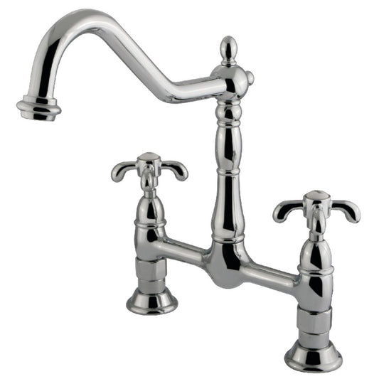 French Country Bridge Kitchen Faucet in Polished Chrome