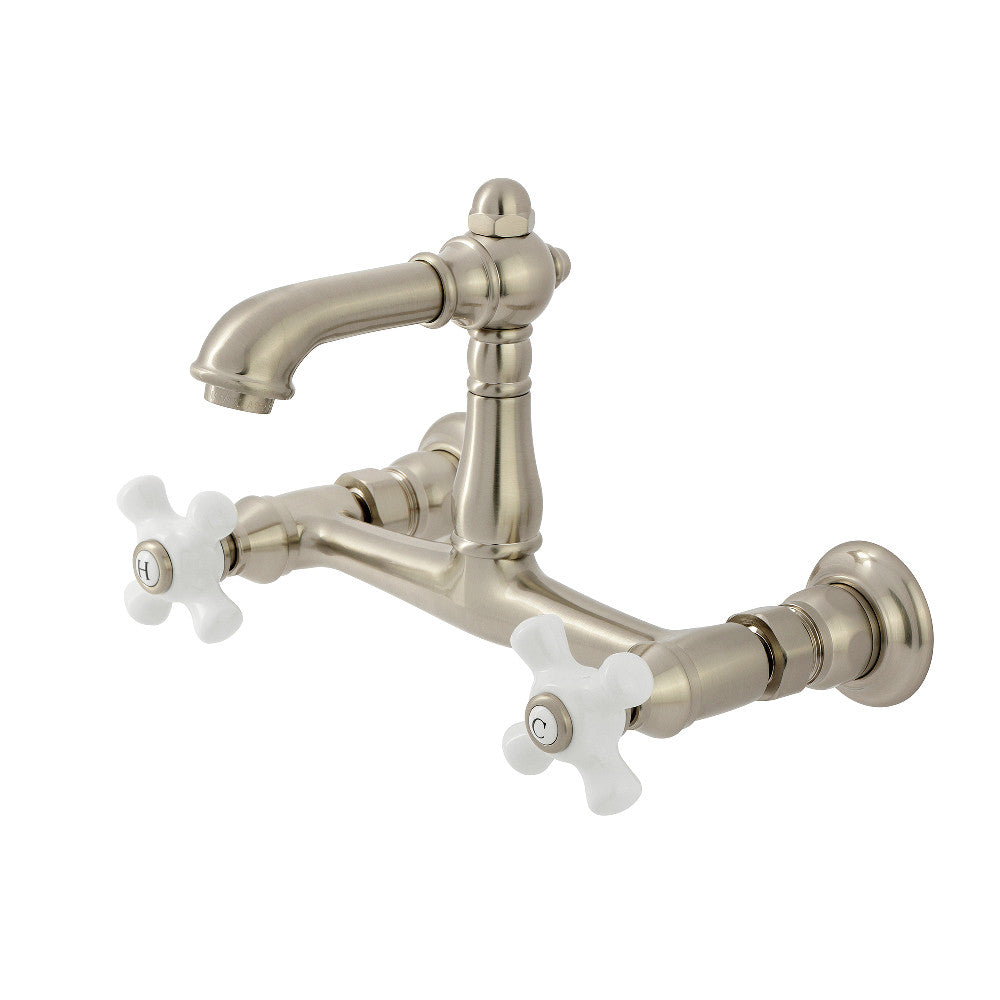 English Country Wall-Mount Bathroom Faucet in Brushed Nickel