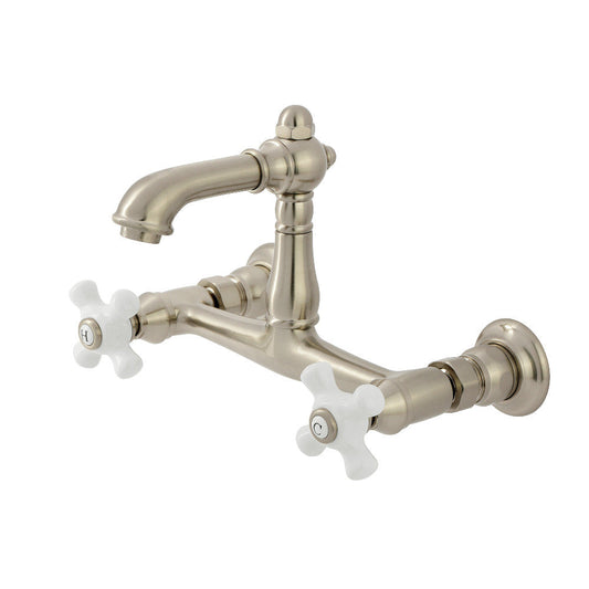 English Country Wall-Mount Bathroom Faucet in Brushed Nickel