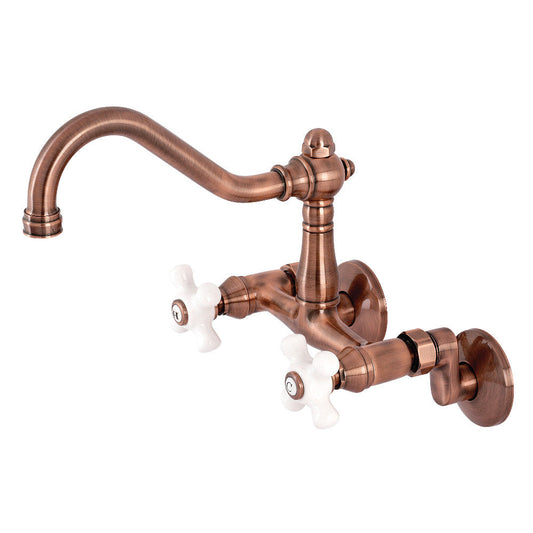 Vintage Wall Mount Kitchen Faucet in Antique Copper