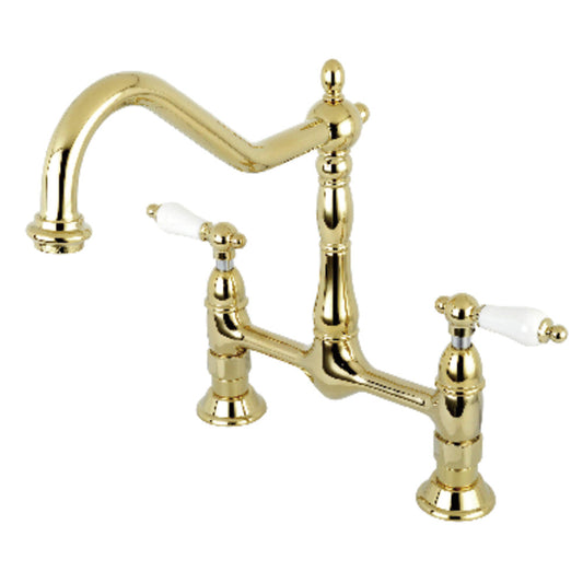 Heritage Bridge Kitchen Faucet in Polished Brass