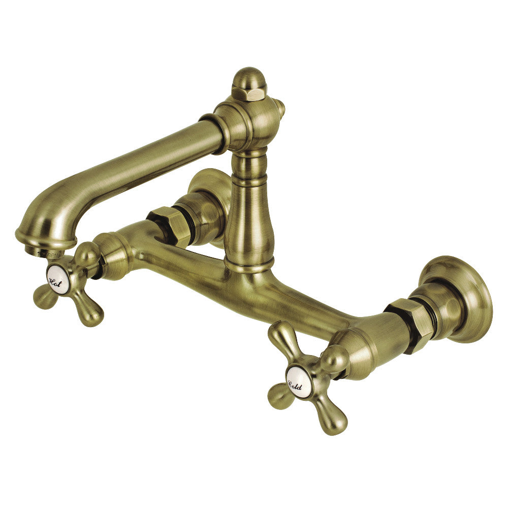 English Country Wall-Mount Bathroom Faucet in Antique Brass