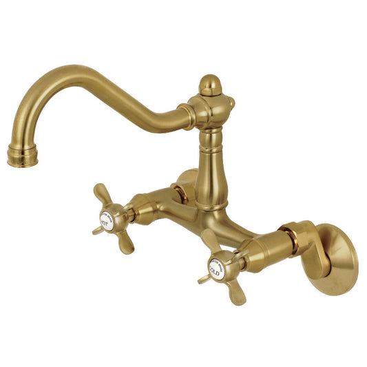 Essex Wall Mount Kitchen Faucet in Brushed Brass