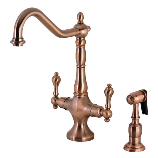 Heritage Two Handle Single-Hole Kitchen Faucet in Antique Copper
