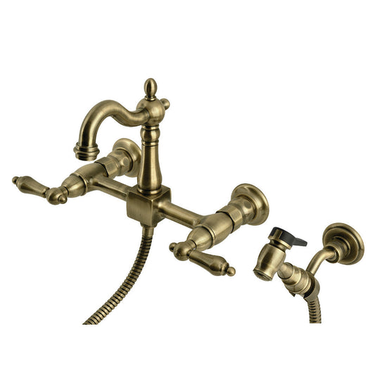 Heritage Wall Mount Kitchen Faucet in Antique Brass
