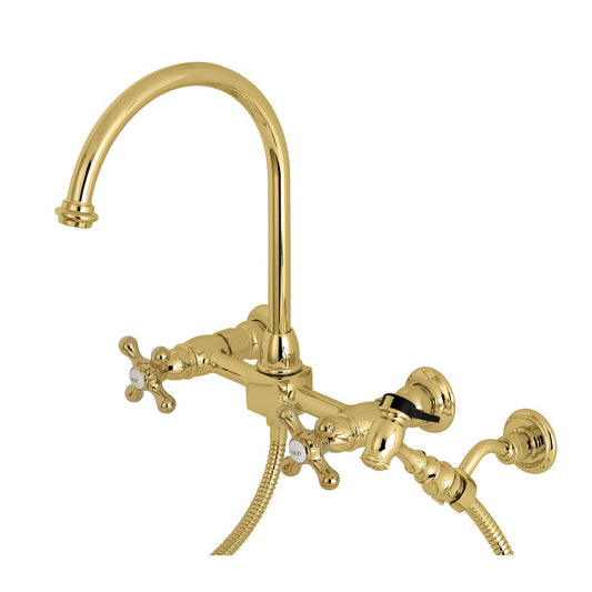Restoration Wall Mount Kitchen Faucet in Polished Brass