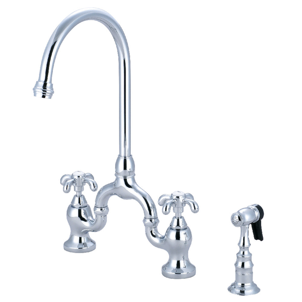 French Country Bridge Kitchen Faucet in Polished Chrome