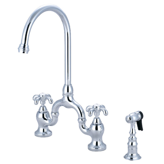 French Country Bridge Kitchen Faucet in Polished Chrome