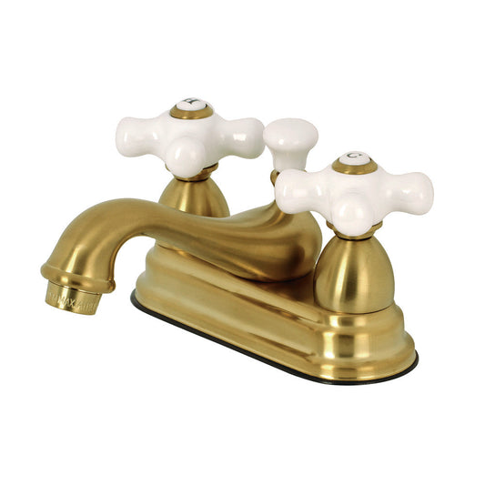 Restoration 4 Inch Centerset Bathroom Faucet in Brushed Brass