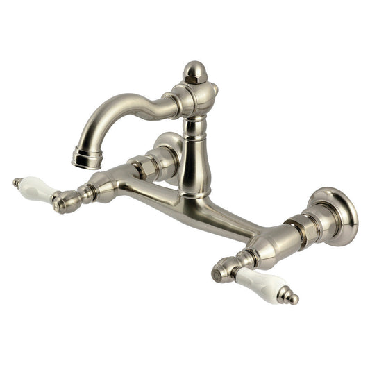 Vintage Wall Mount Kitchen Faucet in Brushed Nickel