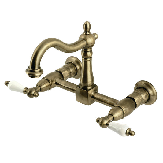 Heritage Wall Mount Kitchen Faucet in Antique Brass