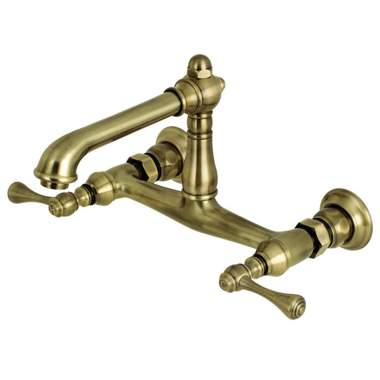 English Country Wall-Mount Bathroom Faucet in Antique Brass