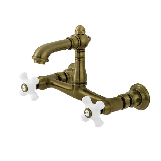 English Country Wall-Mount Bathroom Faucet in Antique Brass