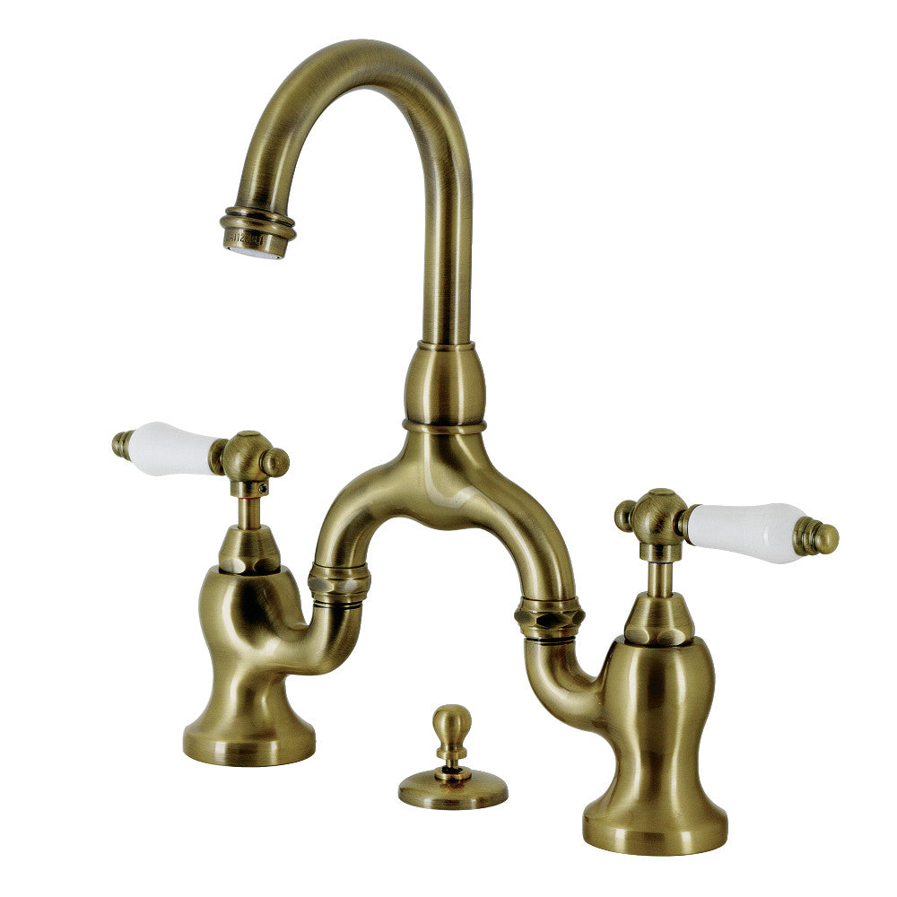 English Country Bridge Bathroom Faucet in Antique Brass