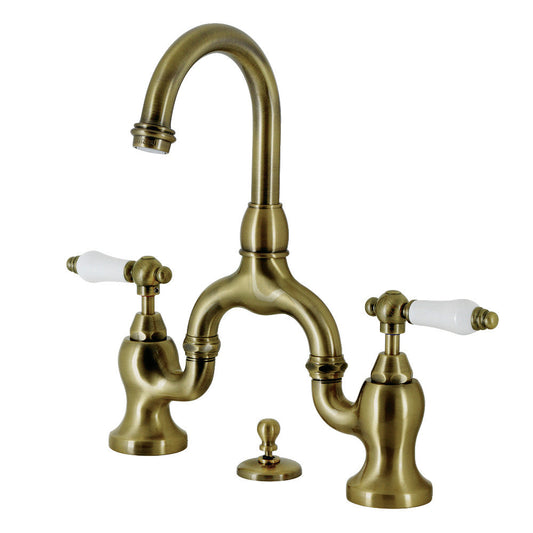 English Country Bridge Bathroom Faucet in Antique Brass