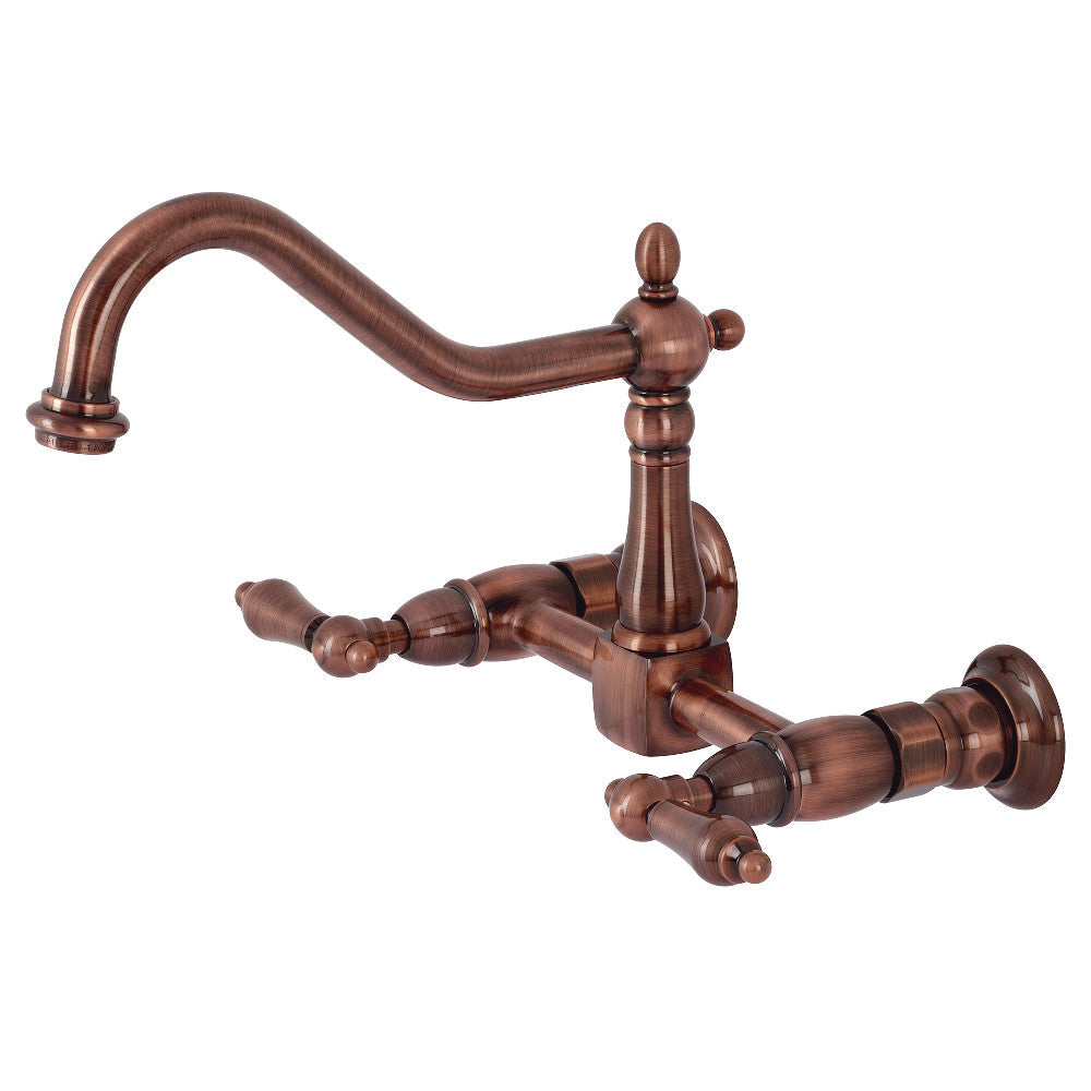Heritage Wall Mount Kitchen Faucet in Antique Copper