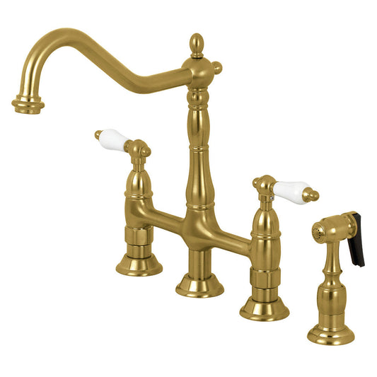 Heritage Bridge Kitchen Faucet in Brushed Brass