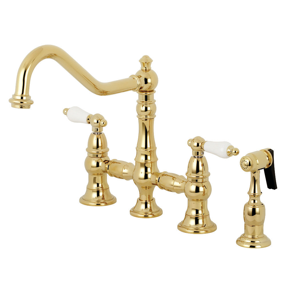 Restoration Bridge Kitchen Faucet in Polished Brass