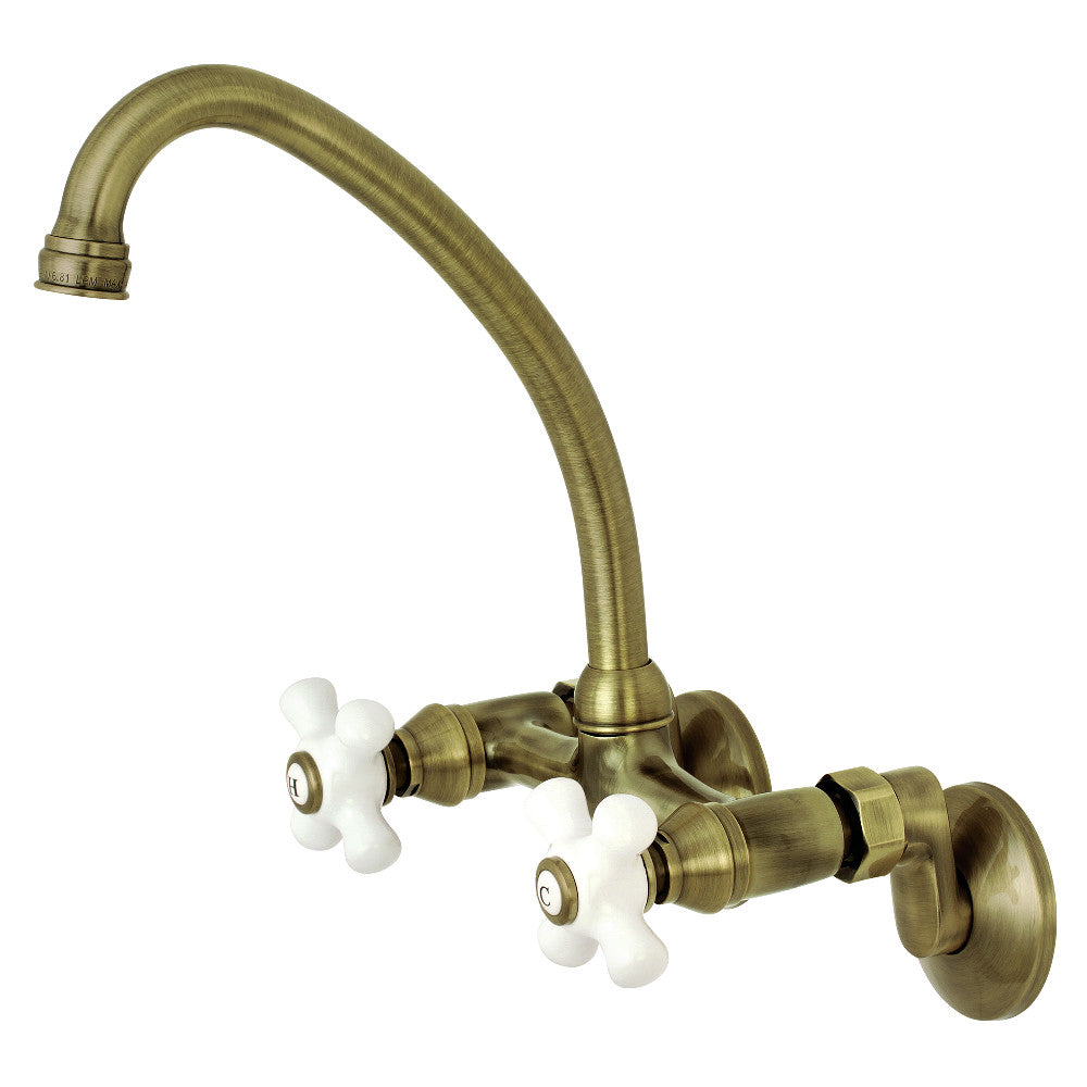 Kingston Wall Mount Kitchen Faucet in Antique Brass