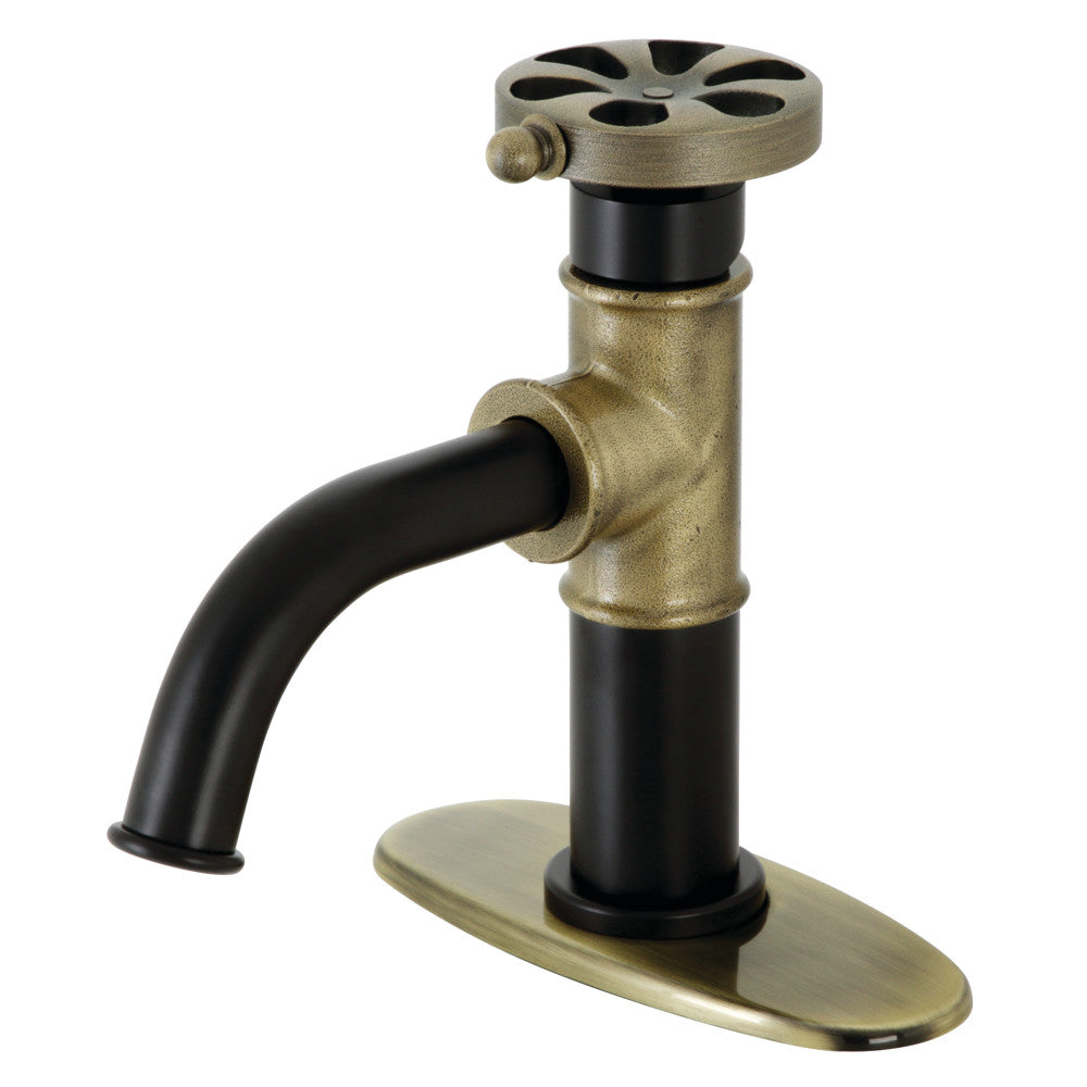 Belknap Single-Hole Bathroom Faucet in Matte Black/Antique Brass