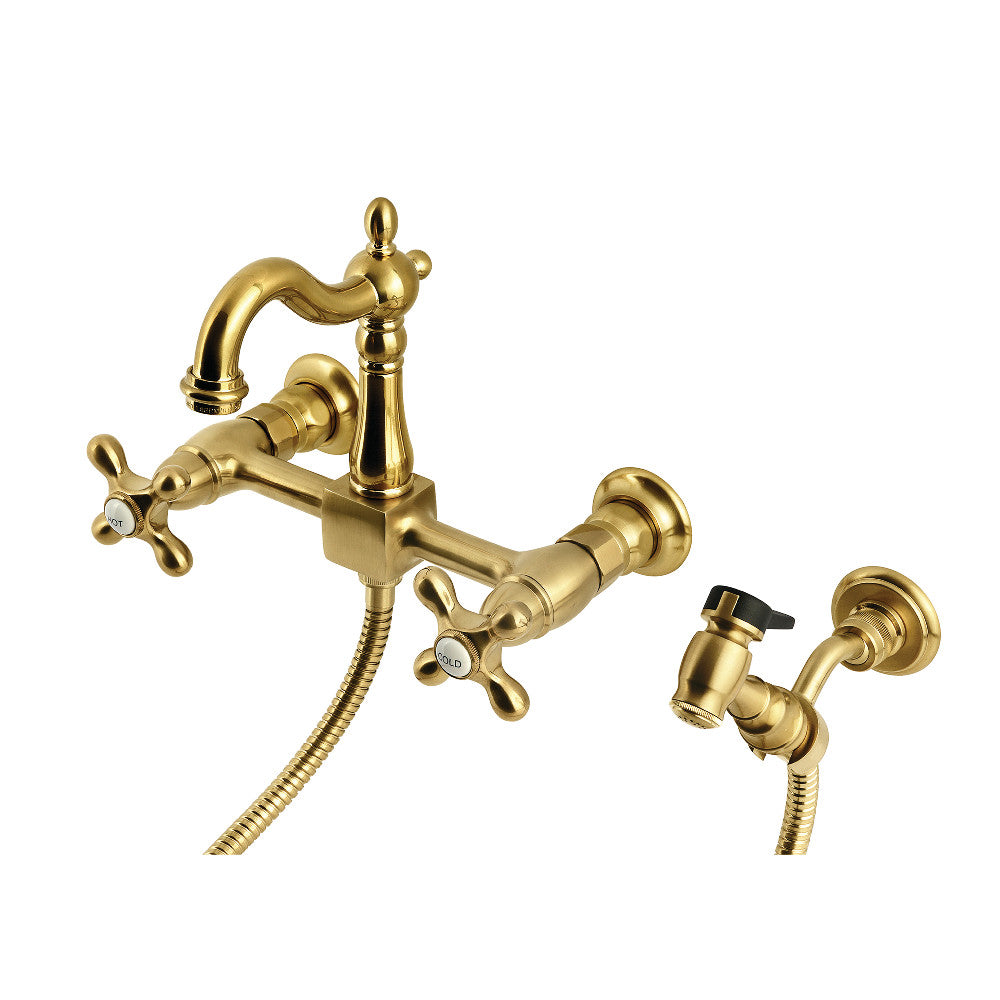 Heritage Wall Mount Kitchen Faucet in Brushed Brass